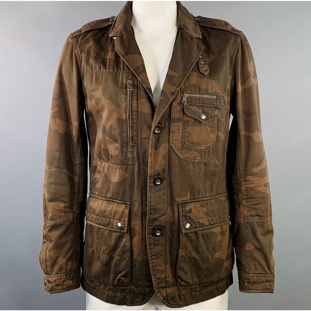 RALPH LAUREN Size L Brown Black Camouflage Cotton Epaulets Utility Jacket